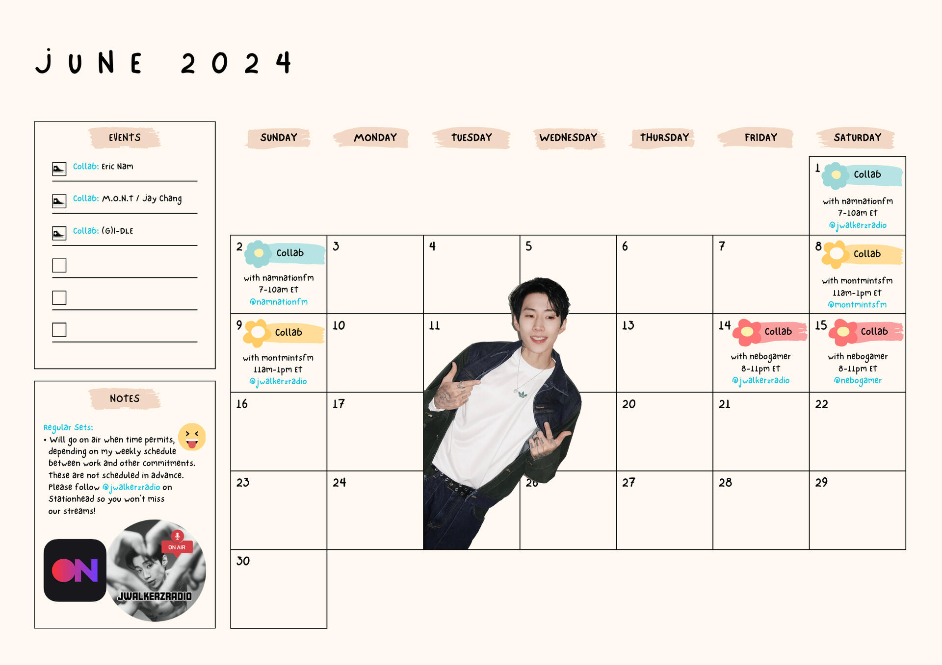 June 2024 Calendar for JWalkerzRadio Stationhead